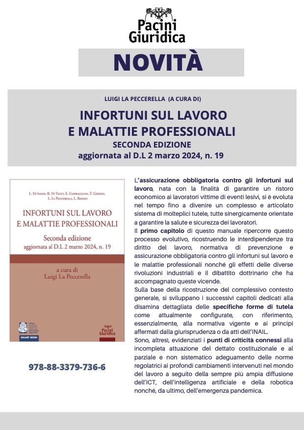 Pubblicazione "Infortuni sul lavoro e malattie professionali – Seconda edizione"